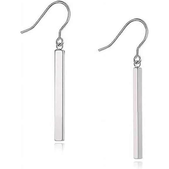 Limerencia Vertical Bar Shiny Grey Earrings, Women's Dangle for Sensitive Ears, Titanium, 2-Pack
