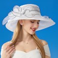 thumbnail image 3 of Sun Hat with Wide Brim Organza Flower Feather Decoration UV Protection Translucent Material Women Hat Headdress, 3 of 8