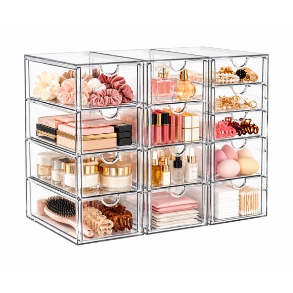 AISOON 13-Drawer Clear Acrylic Makeup Organizer, Stackable Storage Drawers