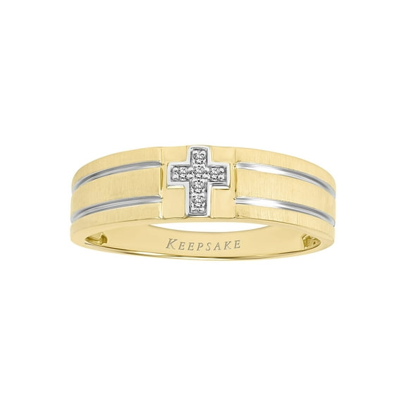 Diamond-Accent 18KT Yellow Gold over Sterling Silver "Reverant" Men's Cross Fashion Ring by Keepsake