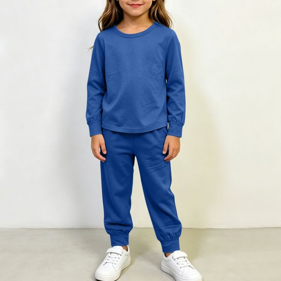 Mifsaly Girls 2 Piece Outfit Set Solid Crew Neck Long Sleeve Top and High Waist Elastic Jogger Pants