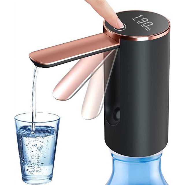 Dispensador de botella de agua, bomba de botella de agua eléctrica plegable, bomba de agua potable automática, bomba de agua de carga USB tipo C para botella universal de 1-5 galones, dispensador de agua portátil de bajo ruido brillar Electrónica