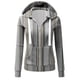 thumbnail image 2 of ICHUANYI Clearance Women's Casual Hooded Pockets Stripe Zipper Long Sleeve Tops Sweatshirt Coat(Gray, XL) ICHUANYI WER2023081204589, 2 of 4