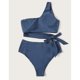 thumbnail image 5 of Traje de baño para mujer, talle alto, correa para un solo hombro, transpirable, elástico, simple, elegante, trajes de baño divididos para fiestas en la playa, gris, azul, S, 5 of 7