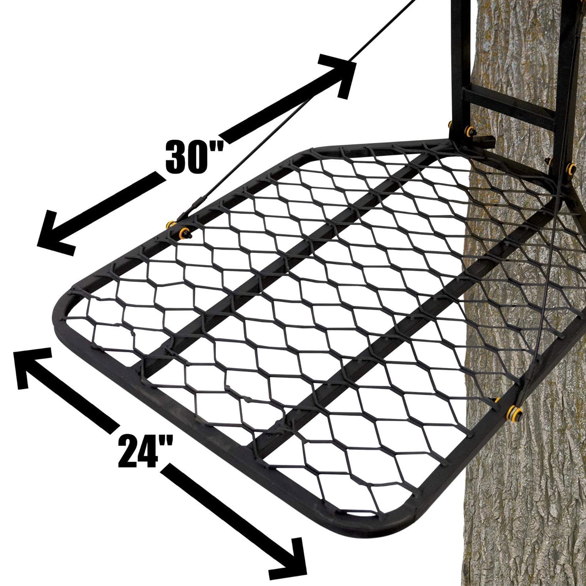 MUDDY Boss Hang-on Stand - Durable Steel Outdoor Hunting Silent Straps Tree Stand with Wide Stance Platform & Flip-Back Flex-Tek Seat, 300 Pound Maximum Capacity