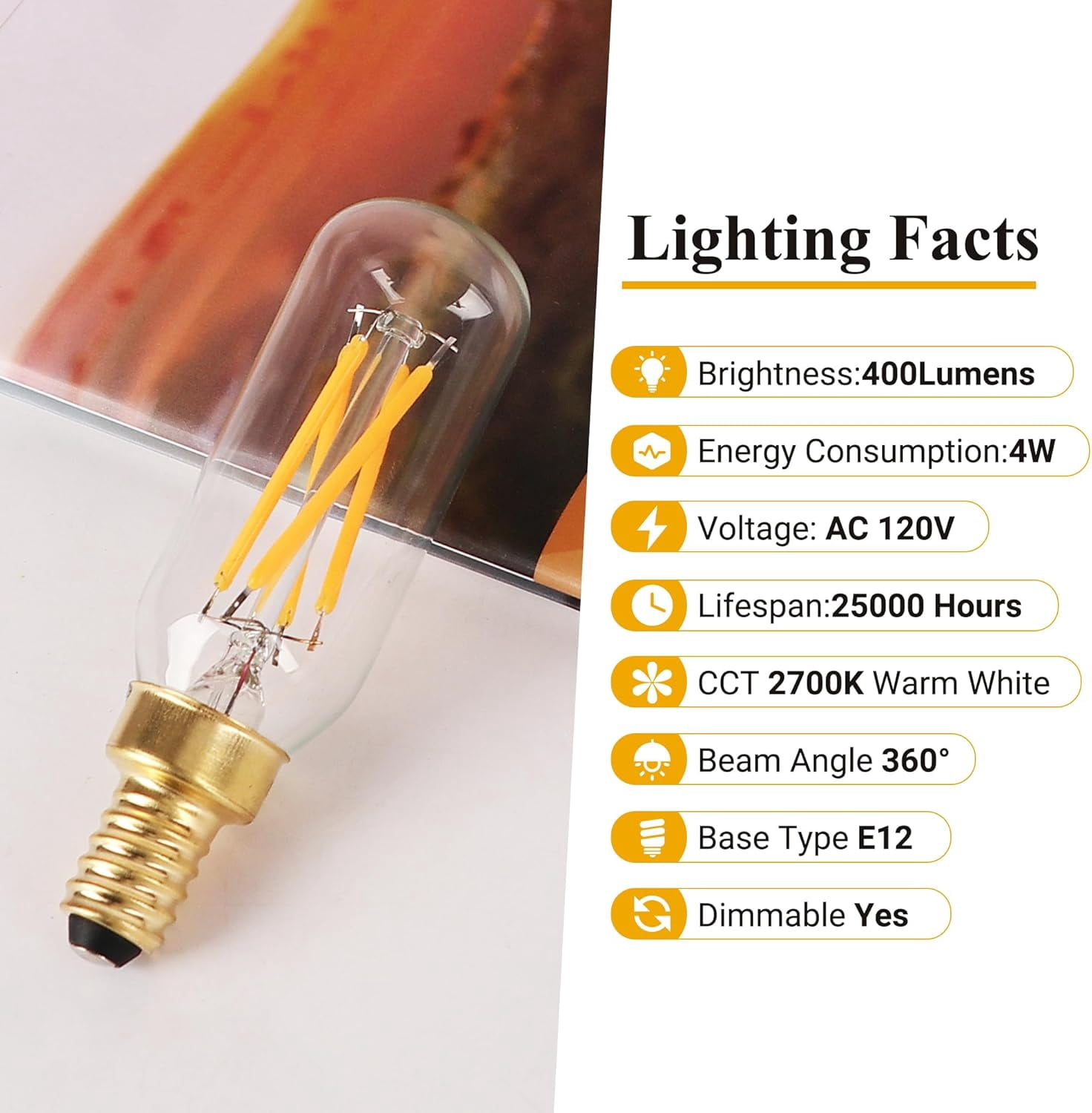 E12 LED Light Bulb 4W Dimmable 40W Equivalent 16-Pack, T6 E12 Candelabra Bulb 400LM LED Filament Bulbs 2700K Warm White with Clear Glass for Chandeliers, Ceiling Fan,Pendant,Wall Sconce,CRI 85+