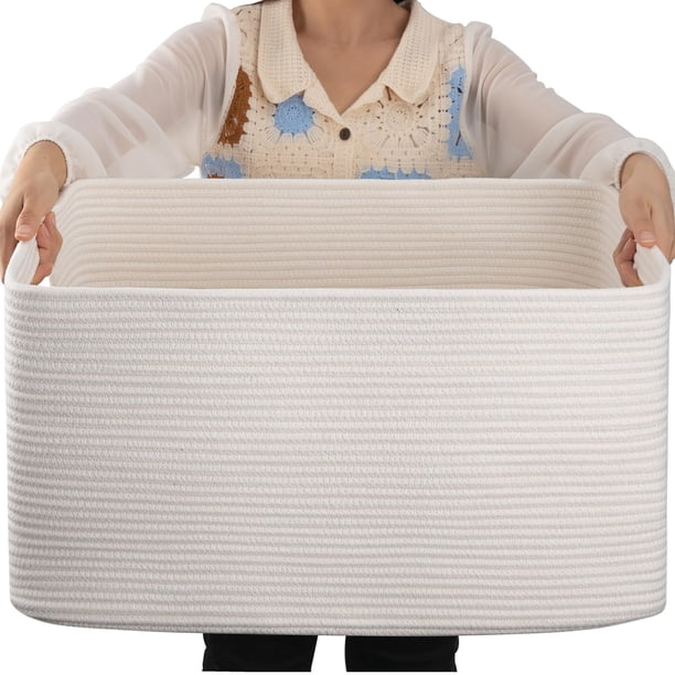 Cesta OIAHOMY, cuerda de algodón tejida de 75 L, blanca, 56 x 43 x 30 cm