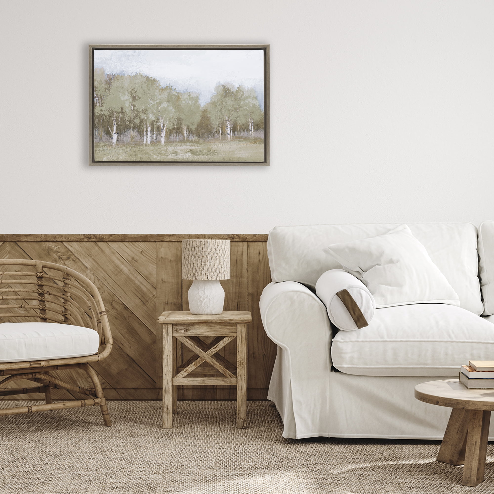 Stupell Industries Autumn Greens Tranquil Trees Brown Framed Floater Canvas Wall Art, design by Michael Marcon