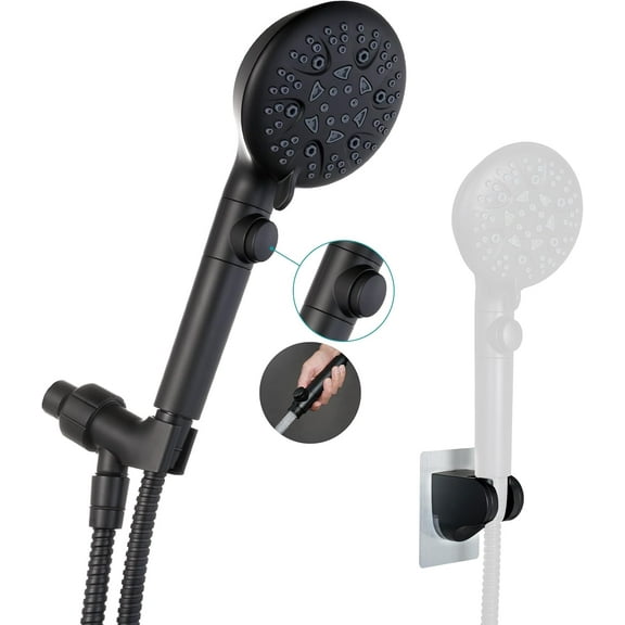 Handheld Shower with Off ,8-mode High Shower Wand with Long Hose and Bracket Extra Holder for Lower Mount,Built-in Power Wash to Clean Tub,Tile & Pets,Black...