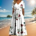 thumbnail image 2 of Kcodviy Robe Courte Décontractée pour Femmes avec Poches pour l'Été, Manches, Imprimée, Longue, Robes Longues Mignonnes pour Femmes, Robe pour Femmes, Robe Portefeuille pour Femmes, Été, Petite, Robes d'Été, 2 of 5