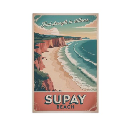 Motivational Supay Beach Poster Inspirational Retro Vintage Travel Wall Art for Office Classroom Meditation Corner Canvas Poster