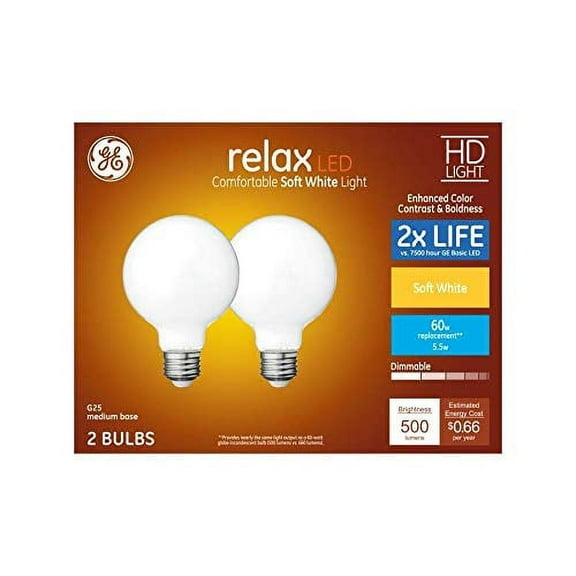 GE Relax 60-Watt EQ G25 Soft White Dimmable Globe Bulb Light Bulb (2-Pack)