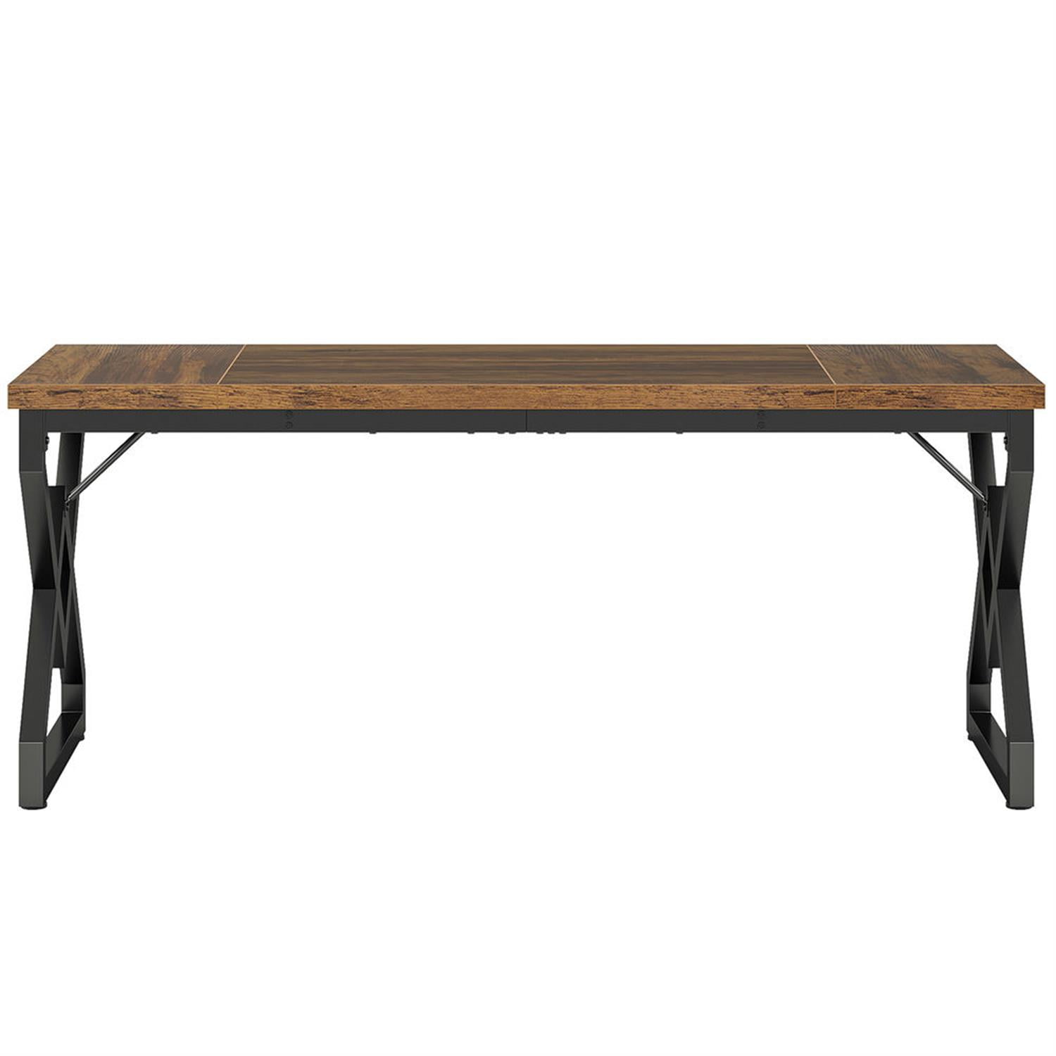 Demi Bonn 63" Large Executive Computer Desk with Metal Frame, Modern Duty Study Writing Gaming Table for Home Office, Brown & Black