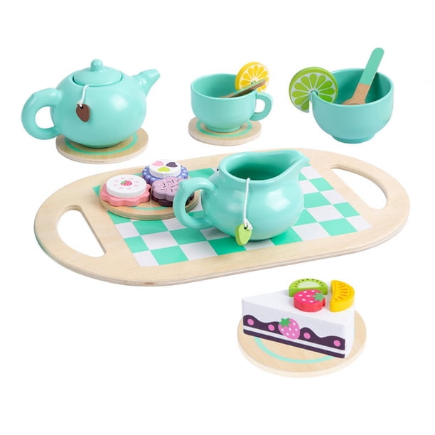 Vajilla para fiesta de té, juego de té de imitación, juguete artesanal de madera, juego de vajilla de cocina educativa temprana para favores de fiesta