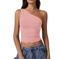 thumbnail image 2 of Lumtrix One Shoulder Going Out Tank Tops for Women Trendy 2026 Summer Y2K Crop Pleated Tee Sleeveless Slim Fitted Spring Fashion Shirts Pink L, 2 of 4