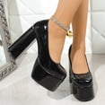 thumbnail image 4 of SACFOF Women's Round Toe Platform Chunky High Block Heel Pumps Leather Slip-On Formal Work Office Dress Shoes, 4 of 6