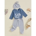 thumbnail image 3 of Suealasg Infant Boy Fall Outfits 3 6 Months Newborn Long Sleeve Letters Print Romper +Long Pants + Hat Set Baby Boy Autumn 3Pcs Clothes, 3 of 7
