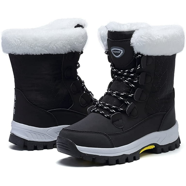 Womens Snow Boots Winter Fur Lined Waterproof Walking Boots Lightweight  Outdoor Ankle Boots Ladies Warm Shoes Anti-Slip Mid Calf Boots : 