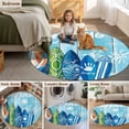 thumbnail image 5 of Blue Surfboard Round Area Rug 7Ft Washable Circle Rugs for Dorm Laundry Room, Summer Beach Tropical Coconut Tree Wooden Non-Slip Carpet Floor Mats Indoor Outdoor Carpet Runner Aesthetic Home Decor, 5 of 8