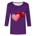 thumbnail image 4 of Viikei Womens Clothes Fall,Blouse for Women Clearance under $10,2025 New Year Women's Casual Printed Round Neck Three Quarter Sleeve 3/4 Sleeve T-shirt Top Purple L, 4 of 4