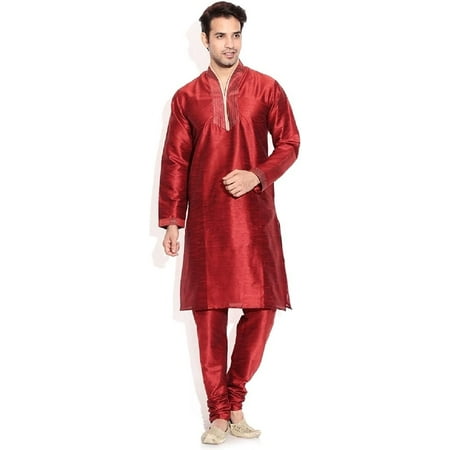 

Royal Kurta Men s Silk Blend Hineck Kurta Churidaar Set Maroon