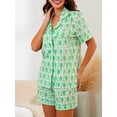 thumbnail image 3 of Conjunto de pijama Ammiko Y2K Monkey Beach de manga corta verde para mujer, 3 of 5
