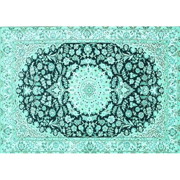 Ahgly Company Indoor Rectangle Medallion Turquoise Blue Traditional Area Rugs, 5' x 7'