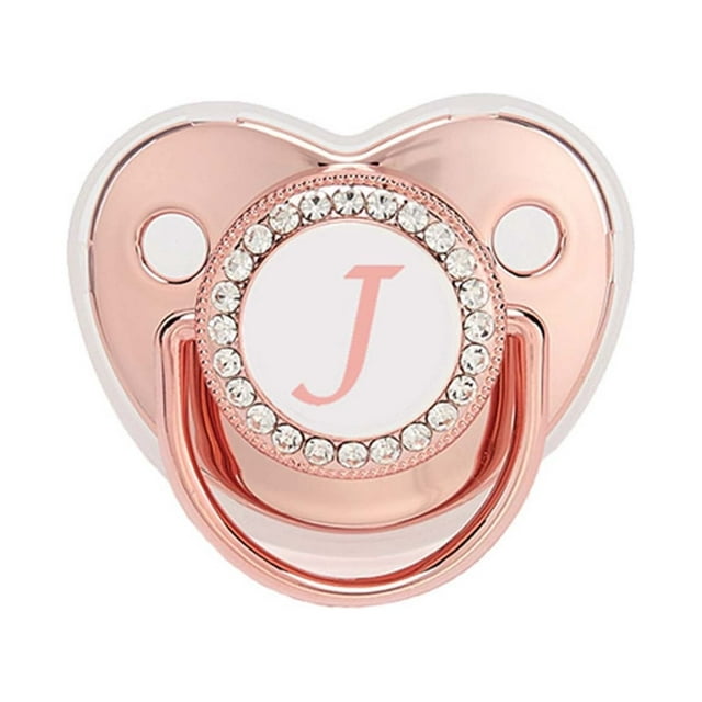 DPTALR Baby Pacifier 26 Letter Name Initials Clip Silicone Baby Pacifier Golden Shiny Newborn Pacifier