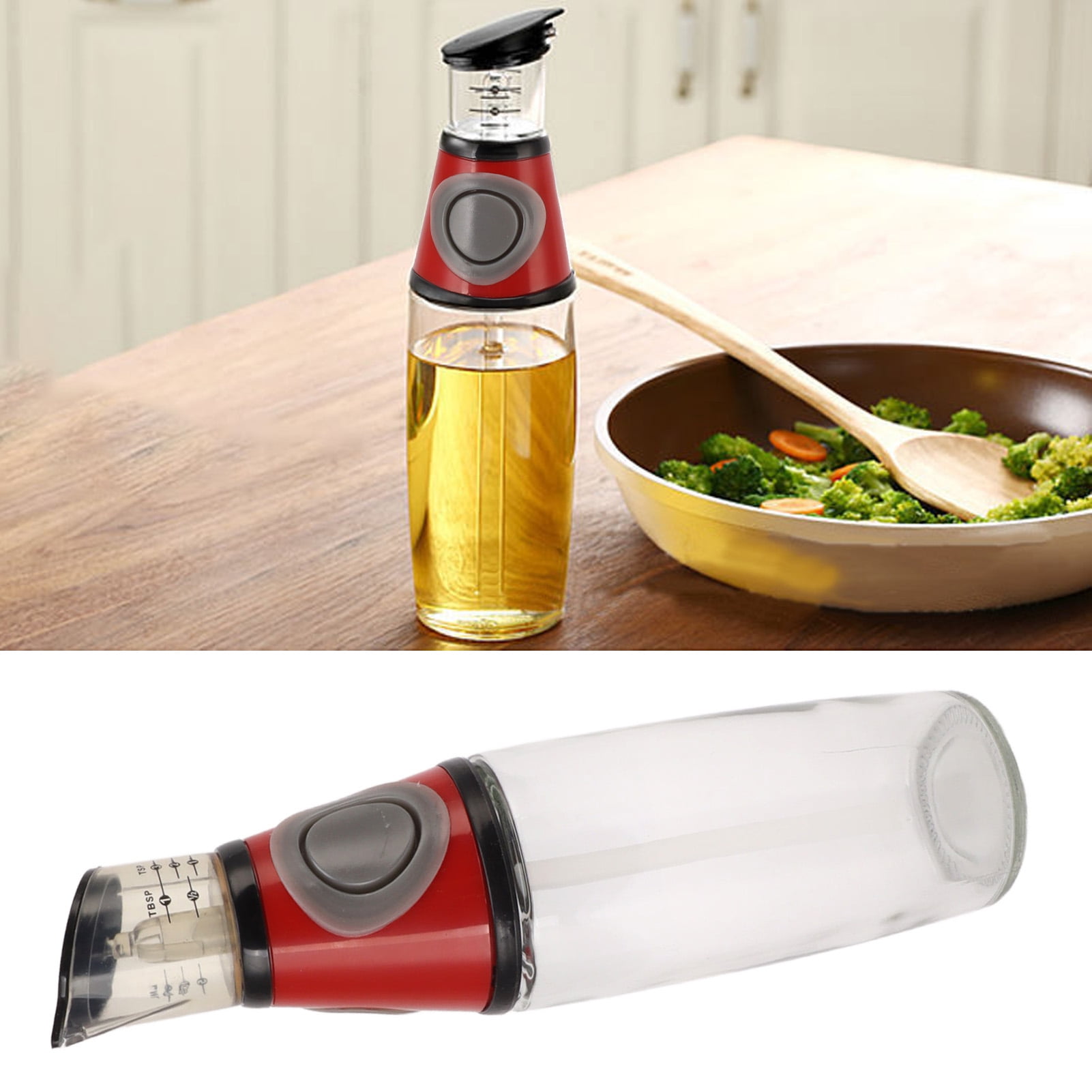 Distributeur D'huile De 500ml, Verre Anti-fuite, Silicone, Acrylique, Type Presse, Bouteille D'huile Quantitative, Bouteille D'assaisonnement Pour La Cuisine Saine(Argent