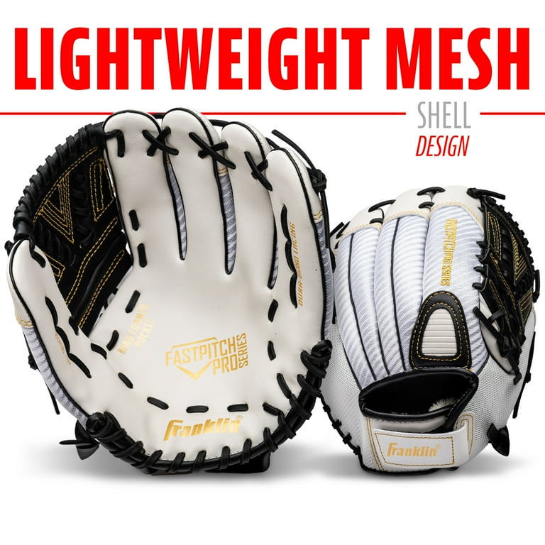 Franklin Sports Fastpitch Pro Softball Glove, 12.5 in, White/Gold