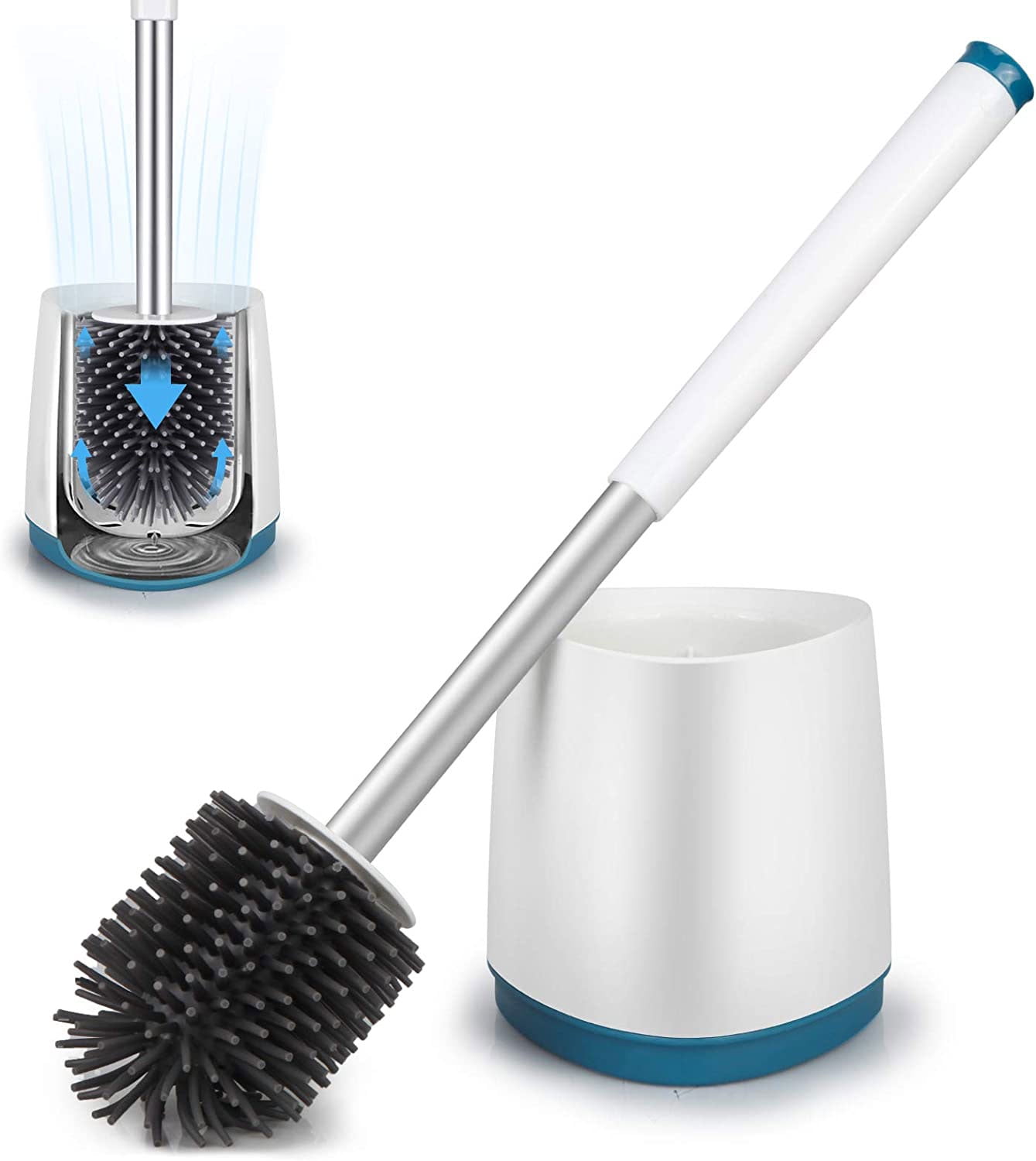 SUPTREE Silicone Toilet Brush and Caddy Holder Set, Bathroom Toilet Bowl  Scrubber Brush Cleaning with Tweezers