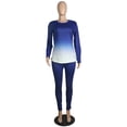 thumbnail image 2 of Fangasis Ladies Sweatsuits Gradient Two Piece Outfit Crew Neck Jogger Set Women Slim Fit Lounge Sets Casual Sports 3#Blue L, 2 of 5
