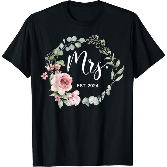 t-shirt Mrs. Est. 2024 Just Married Wedding Wife Mr & Mrs Women T-Shirt mens，black，women，funny，journey，Crew Neck, Short Sleeve,custom clothing patterns.gift