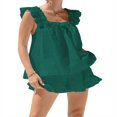 thumbnail image 1 of Femmes Été 2 Pièces Pyjama Ensemble Volant Sans Manches Crop Débardeurs Taille Haute Mini Shorts Tenue de Loungewear, 1 of 2