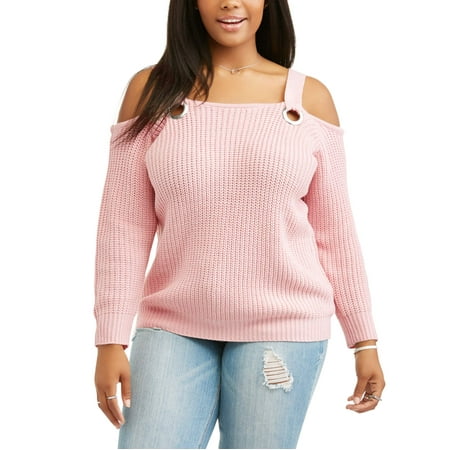 Juniors' Plus Cold Shoulder Sweater With Grommets
