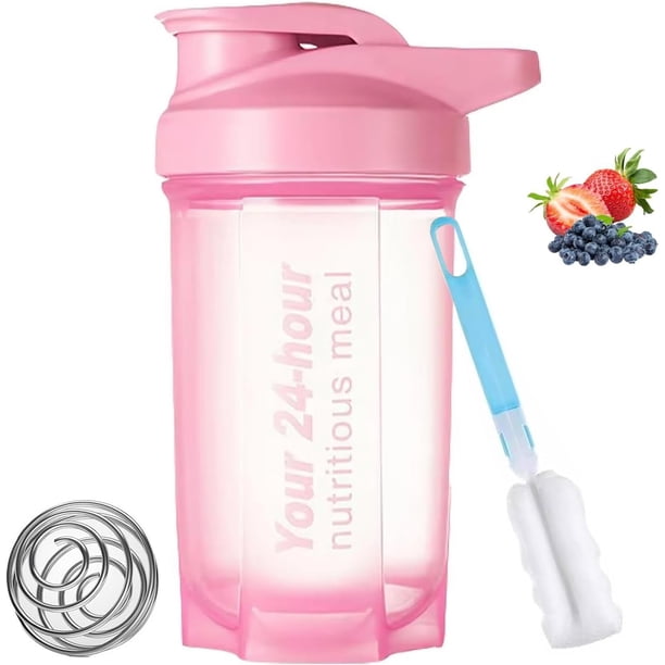 Protein Shaker, 500ml Botella para Proteina de Coctelera, Botella agitadora para de Suplemento Fitness y Deportes, Sin BPA y Leak Proof, lavable, vaso para proteina (Rosa)