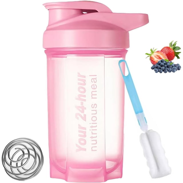 Protein Shaker, 500ml Botella para Proteina de Coctelera, Botella agitadora para de Suplemento Fitness y Deportes, Sin BPA y Leak Proof, lavable, vaso para proteina (Rosa)
