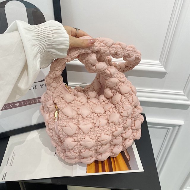 Bolso de nube para mujer, bandolera informal de nailon acolchado de gran capacidad (rosa)