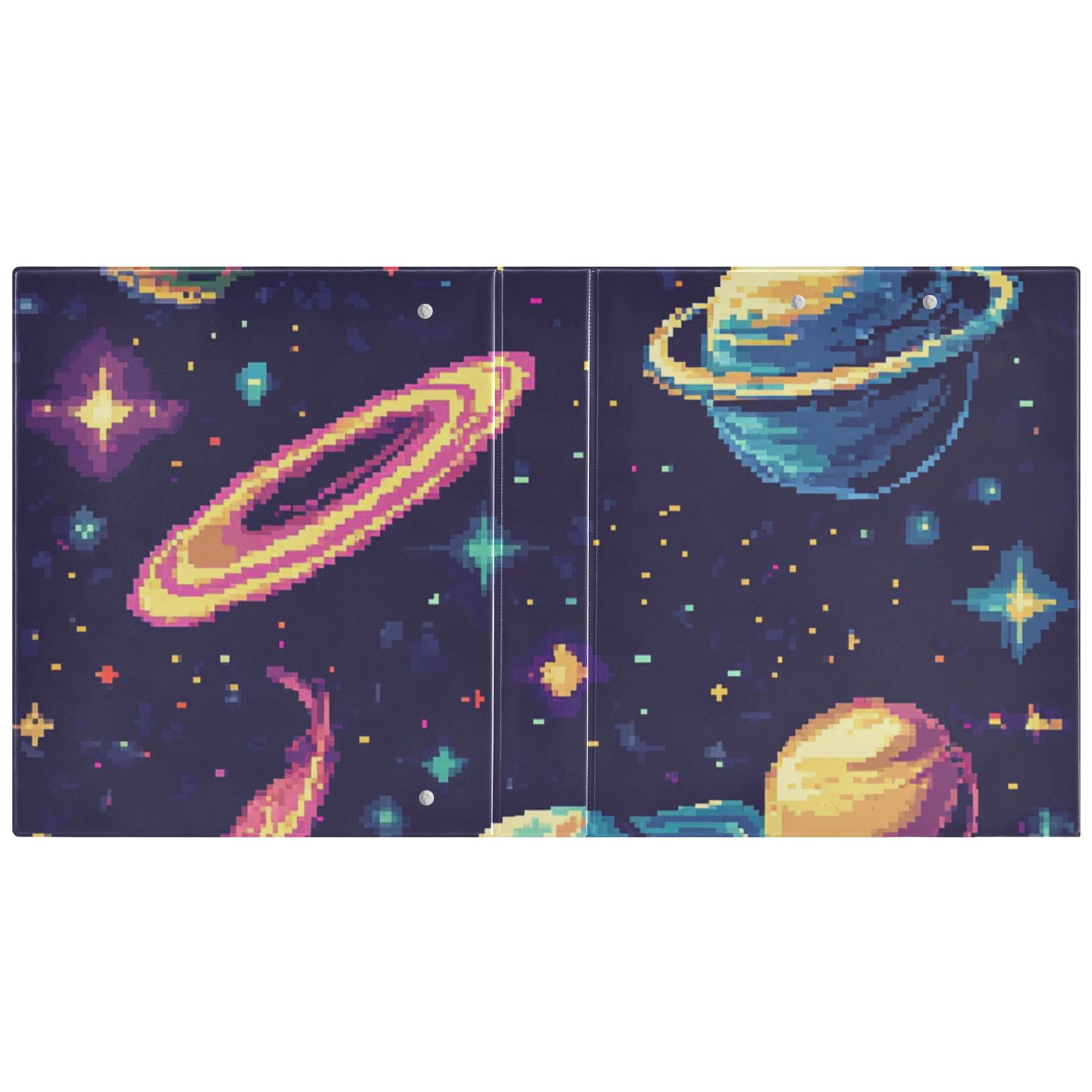Cosmic Pixel_style 3 Ring Binders 1.5 inch Hardcover File Folders with Interior Pockets A4 Size Organizer for School Office Hospital