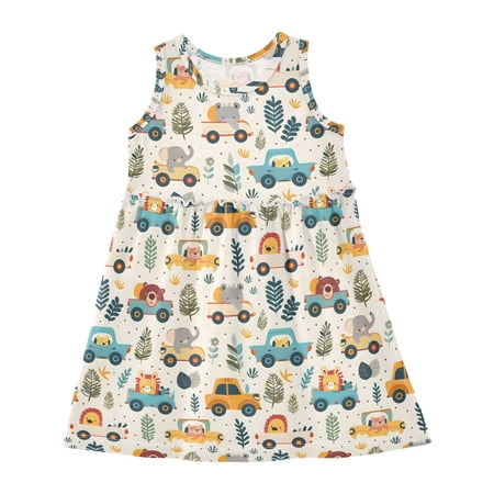 Dress Bear and Car Sleeveless Dress for Hem A-Line Casual Sundress