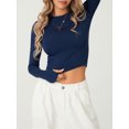EYIIYE Women Tshirt, Long Sleeve Solid Slim Crop Top with Thumb Holes