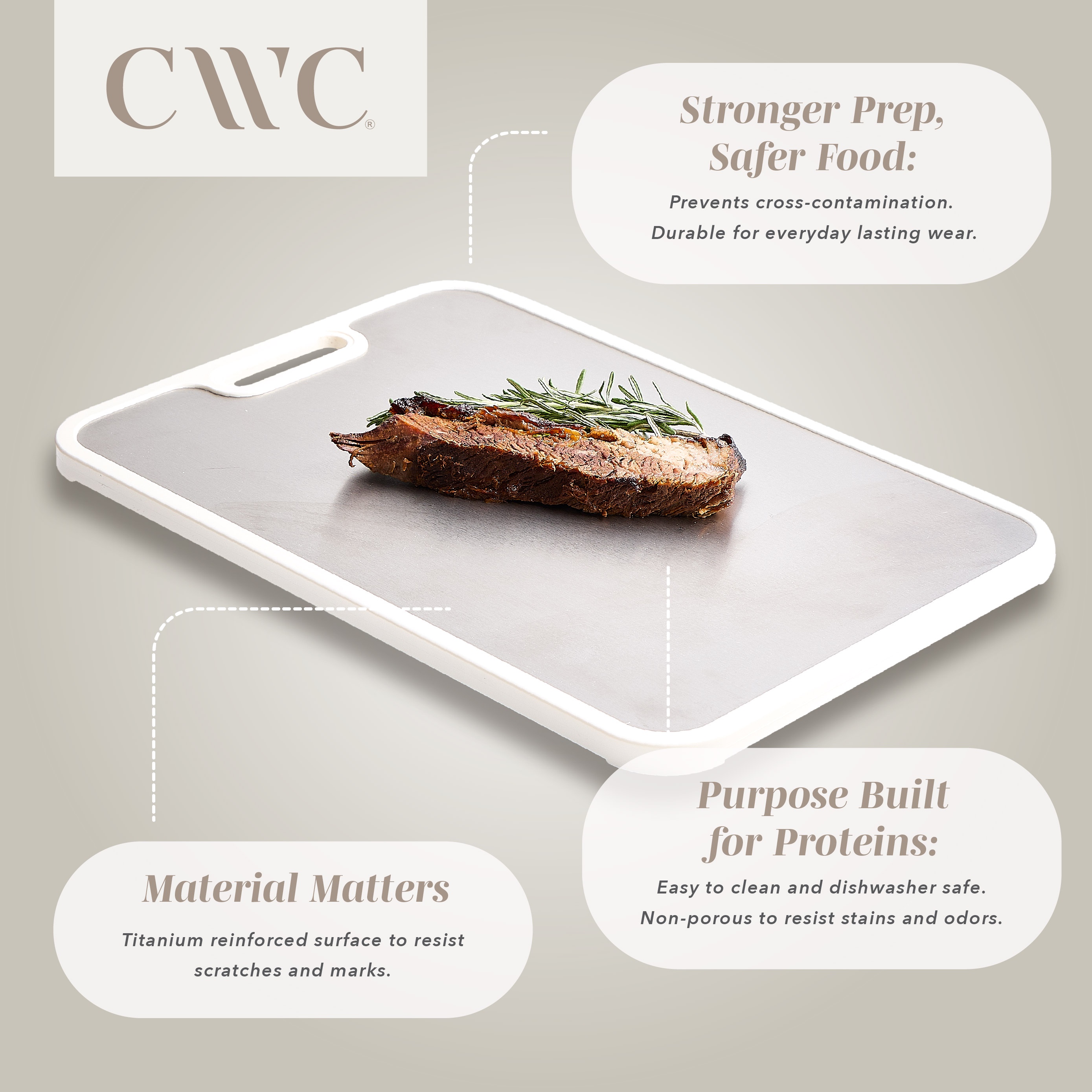 Cook With Color Double-Sided Titanium Chopping Board, Cream photo 3