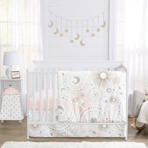 Pink and Gold Celestial 4 Piece Crib Bedding Set by Sweet Jojo Designs