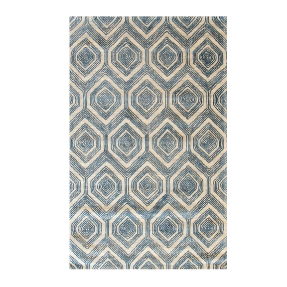 Hand - Tufted Modern Geometric Blue and Ivory Wool Viscose Rug 7x9 - Eorc-Color:Blue,Material:Wool
