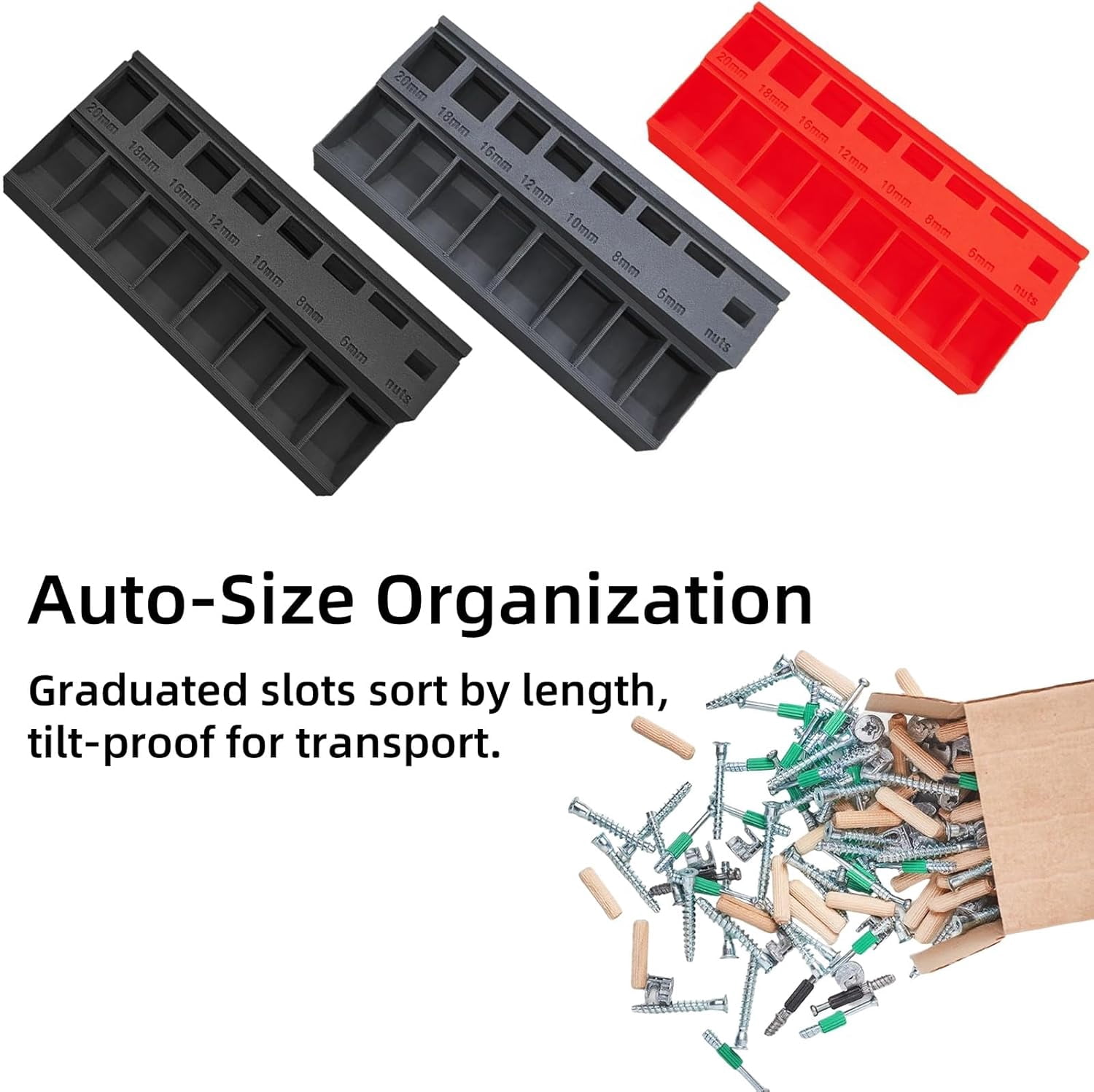 ABPETE M3 Screw Organizer, M3 Bolt Sorter, Bolt/Screw Length Sorter Tray with 7 Measuring Slots, for Hardware and Small Parts Storage (Blue)