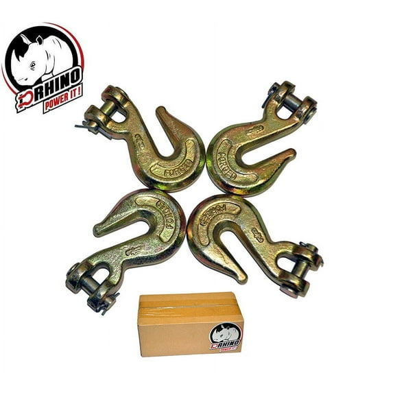 (4) D-Rhino 3/8" Clevis Grab Hooks G70 Truck Trailer Transport Tow Chain Hook