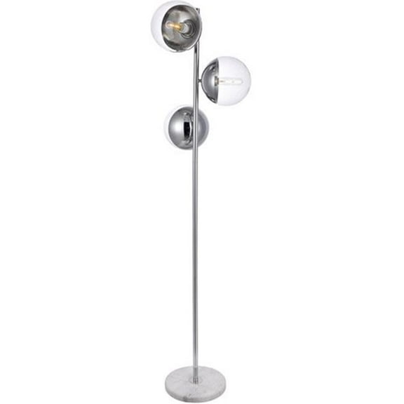 65.5 in. Eclipse 3 Light Floor Lamp Portable Light with Clear Glass, Chrome
