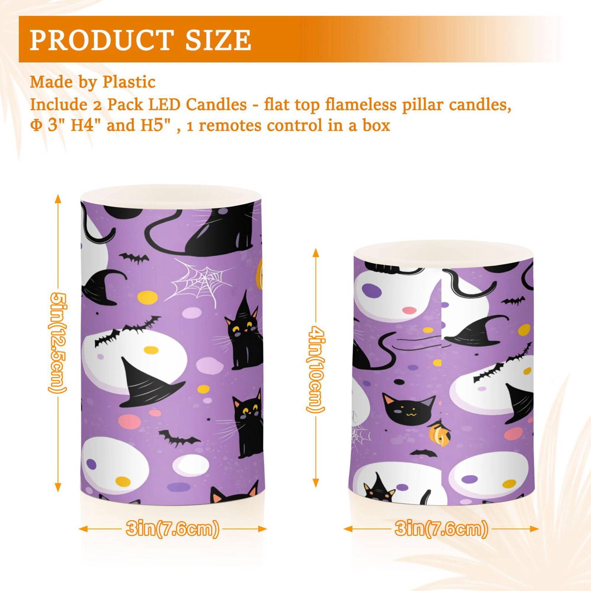 Yayeee Flameless Candles with Remote Flickering Battery Operated Multi Color Changing, Purple Halloween Pattern