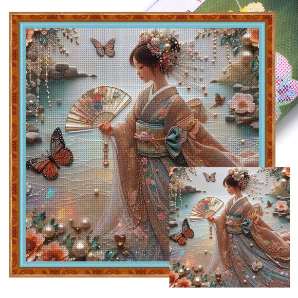 Kit Punto Cruz para Niña Bordado Con Hilo Algodón Ecológico 11CT Arte 50x50cm