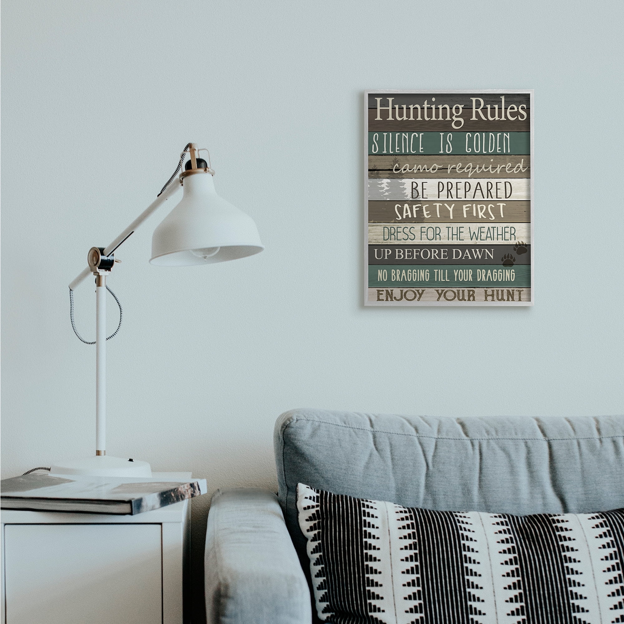 Stupell Industries Cabin Hunting Rules Rustic Charm Brown Green Gray Framed by Kim Allen